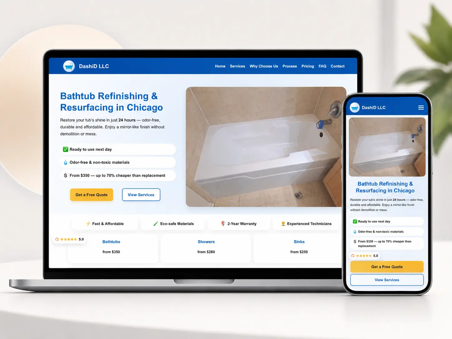 Pразбор of DashiD LLC Chicago bathtub refinishing website главная